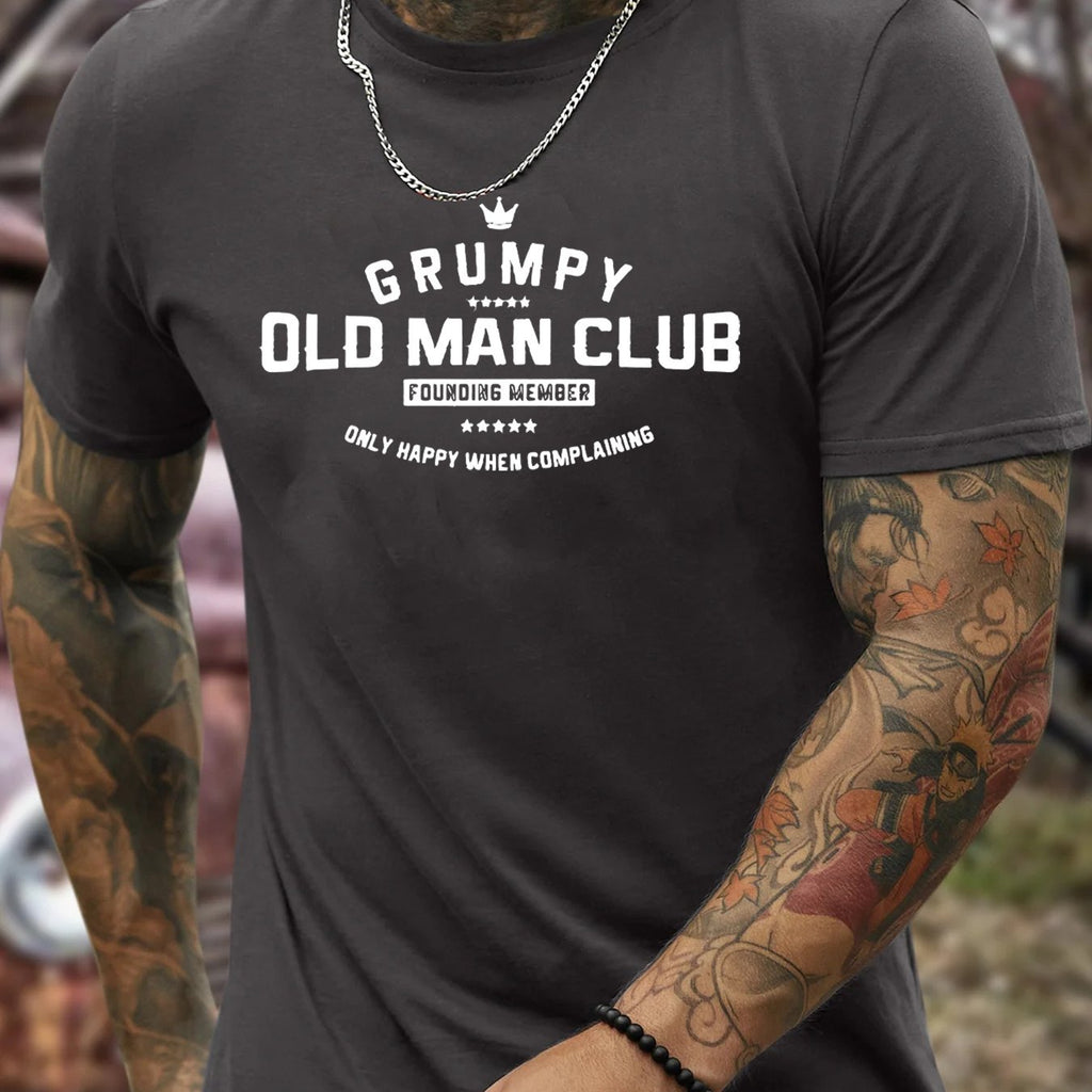 GRUMPY OLD MAN CLUB Print, Men's Comfy T-shirt, Casual Fit Tees For Summer, Men's Clothing Tops For Daily Activities