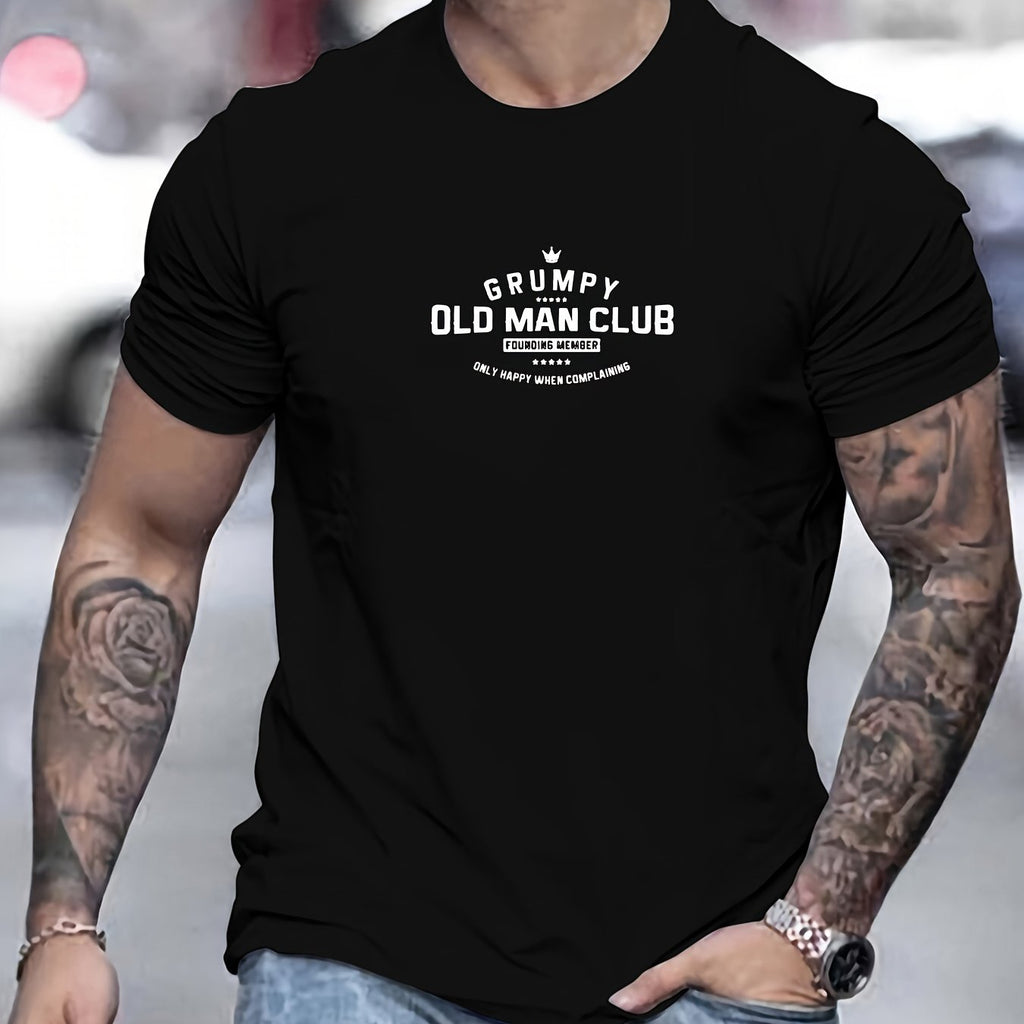 Grumpy Old for Man Club Graphic Tee for Men - Casual Crew Neck T-Shirt, Soft Polyester Blend, Non-Transparent, Summer Essential, Short Sleeve, Regular Fit, Machine Washable