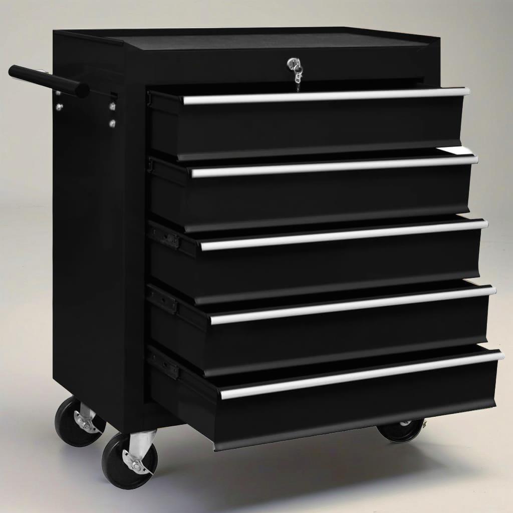 Classic-Style Alloy Steel Tool Storage Cabinet with 5 Drawers, Floor Mount, Lockable Utility Organizer with Wheels for Garage Workshop and Home Use