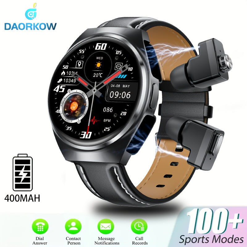 DAORKOW 2-in-1 Smart Watch with Built-In Earbuds, IP67