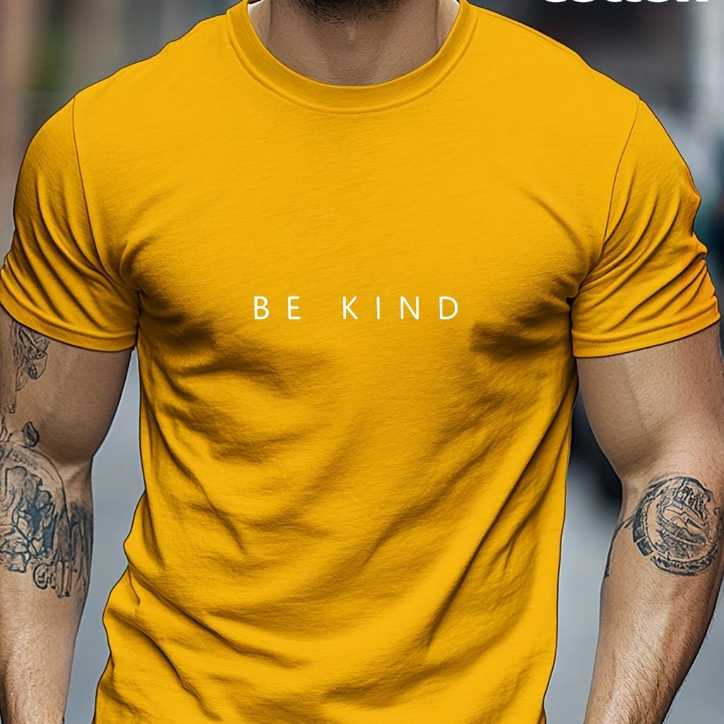 Be Kind" Men's Cotton T-Shirt - Casual Crew Neck, Short Sleeve, Breathable Summer Tee