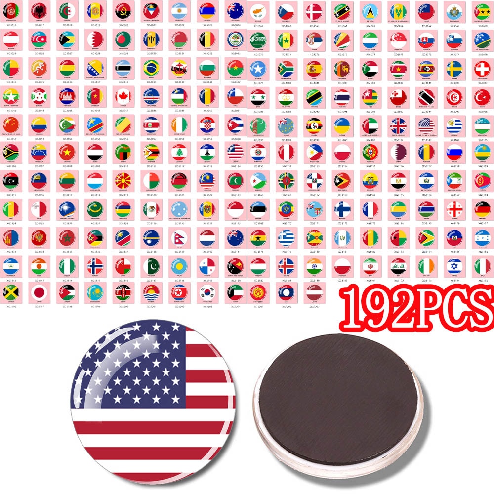 192 PCS National Flags of The World Refrigerator Magnets Souvenir Fridge Magnet Home Decor Stickers