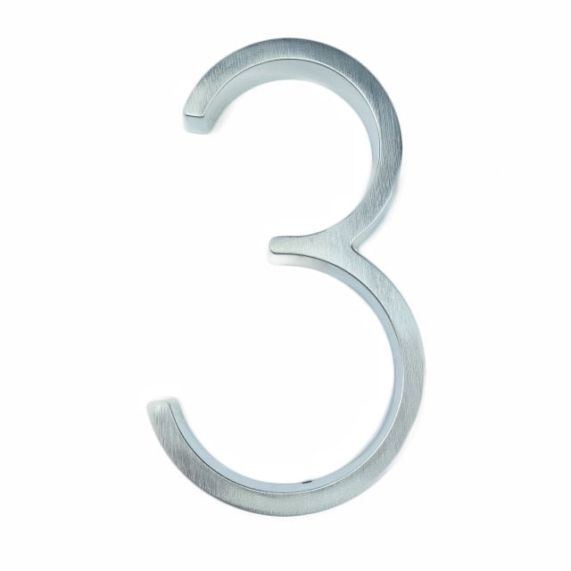 12cm Big 3D Modern House Number Door Home Address Numbers for House Number Digital Door Outdoor Sign Plates 5 Inch. #0-9 Silver - PEGS & HANGERS PTY LTD