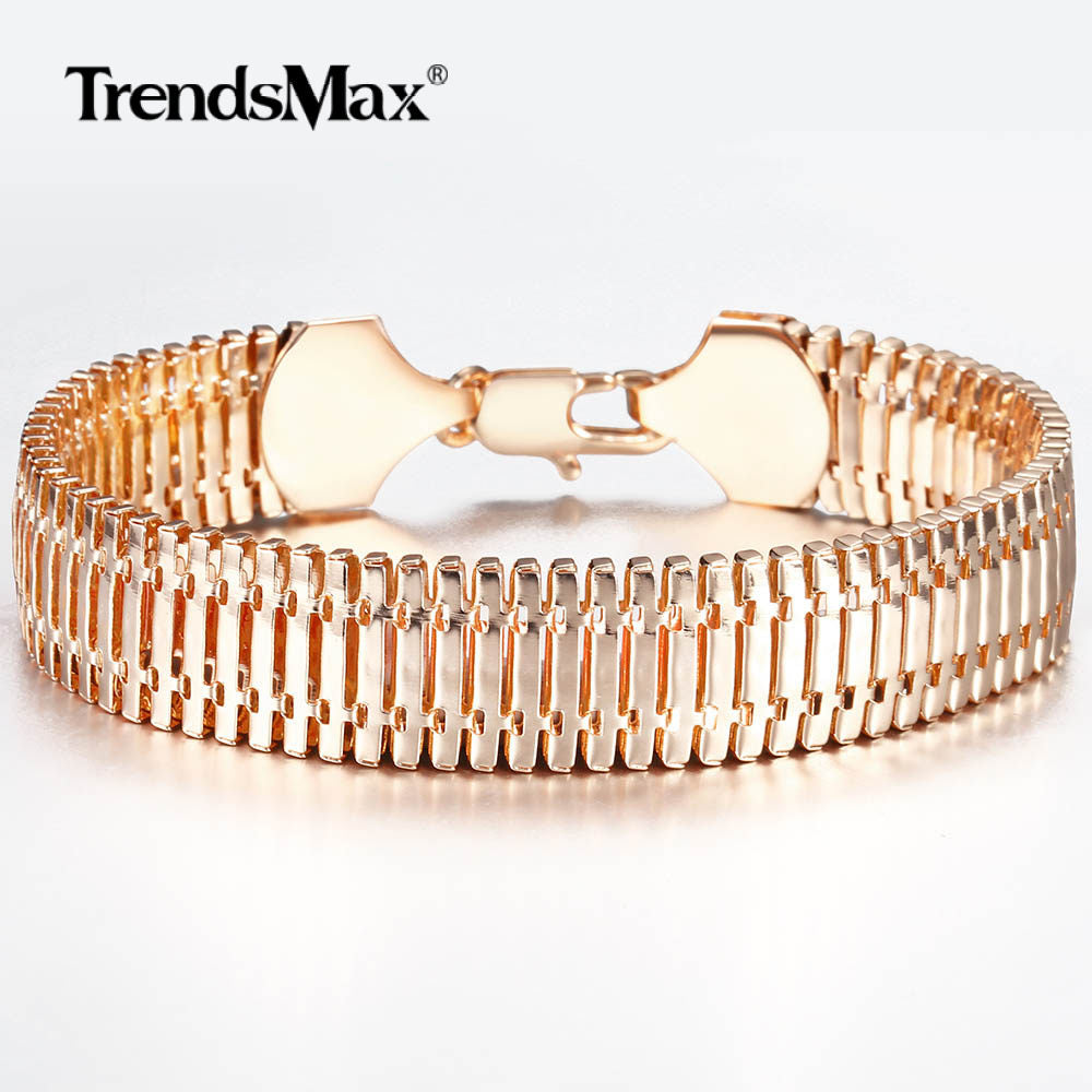 14MM 585 Rose Gold Bangle for Women Girls Herringbone Snake Flexible Chain Bracelet Jewelry Birthday Party Christmas Gifts CB31 - PEGS & HANGERS PTY LTD