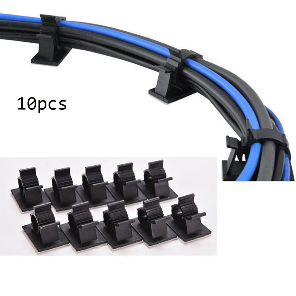 10pcs Adjustable 16mm Black Adhesive Backed Nylon Wire Cable Clips Clamps  Organizer Winder Wire Holder Desk Accessories - PEGS & HANGERS PTY LTD