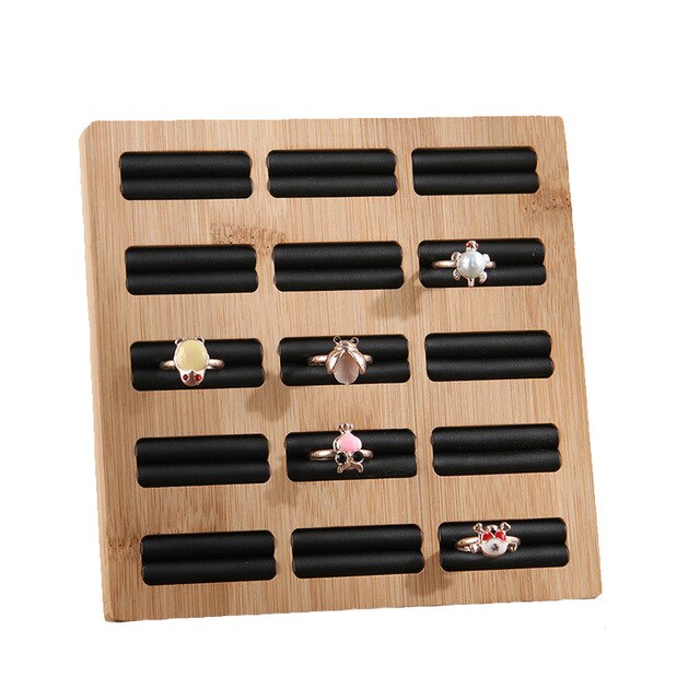 15 Grids Rings Storage Tray Jewelry Display Rack Bamboo PU/Velvet Jewelry Rings Organizer Rack Display Showcase Shelf - PEGS & HANGERS PTY LTD