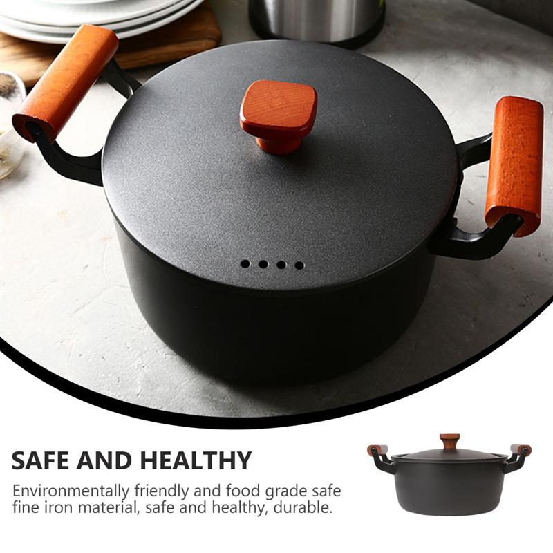 1PC 24CM Household Iron Pot Cooking Soup Pot Uncoated Non-Stick Cookware Non Stick Coating Pot (Black) - PEGS & HANGERS PTY LTD